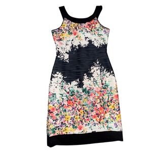 Joseph Ribkoff Floral Sheath Dress 8 Multi Color Mesh Back Textured Garden Party